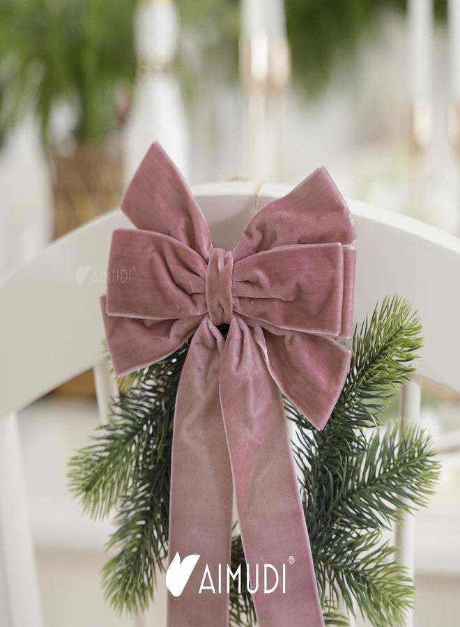 AIMUDI Pink Rosy Velvet Bows - 6.5" x 15" Christmas Bows for Gift Wrapping, Tree, Wreath, Garland, Staircase, Home & Outdoor Winter Decorations, 2 PCs - Image 4
